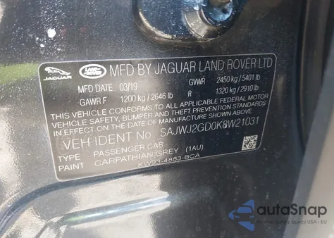 2019 Jaguar Xj Xj50 V6/Xjl Portfolio из США, поврежденный, VIN SAJWJ2GD0K8W21031